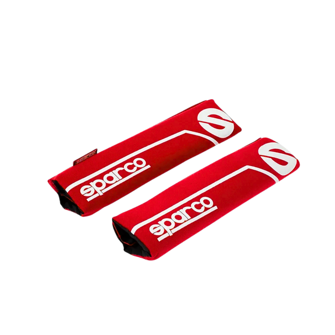 protector cinturón Sparco, accesorios deportivos auto, confort conducción, cinturón acolchado, rojo, velcro, Sparco original, seguridad y estilo