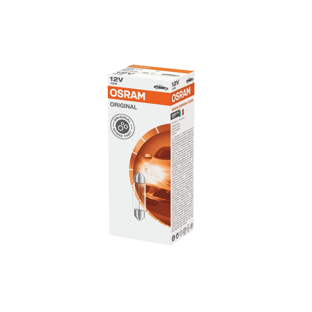bombillo osram 10w, bombillo soffitte, bombillo c10w, luz interior carro, bombillo matrícula, bombillo halógeno 12v, osram 6461, bombillo vintage auto, bombillo festón, bombillo 3000k

