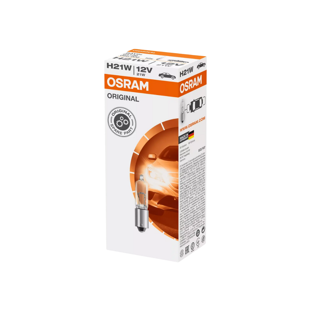 bombillo osram h21w, bombillo 12v 21w, bombillo bay9s, bombillo señalización trasera, bombillo luz lateral, bombillo intermitente osram, bombillo 600 lúmenes, bombillo h21w 12v, bombillo osram 480h, repuesto luces carro
