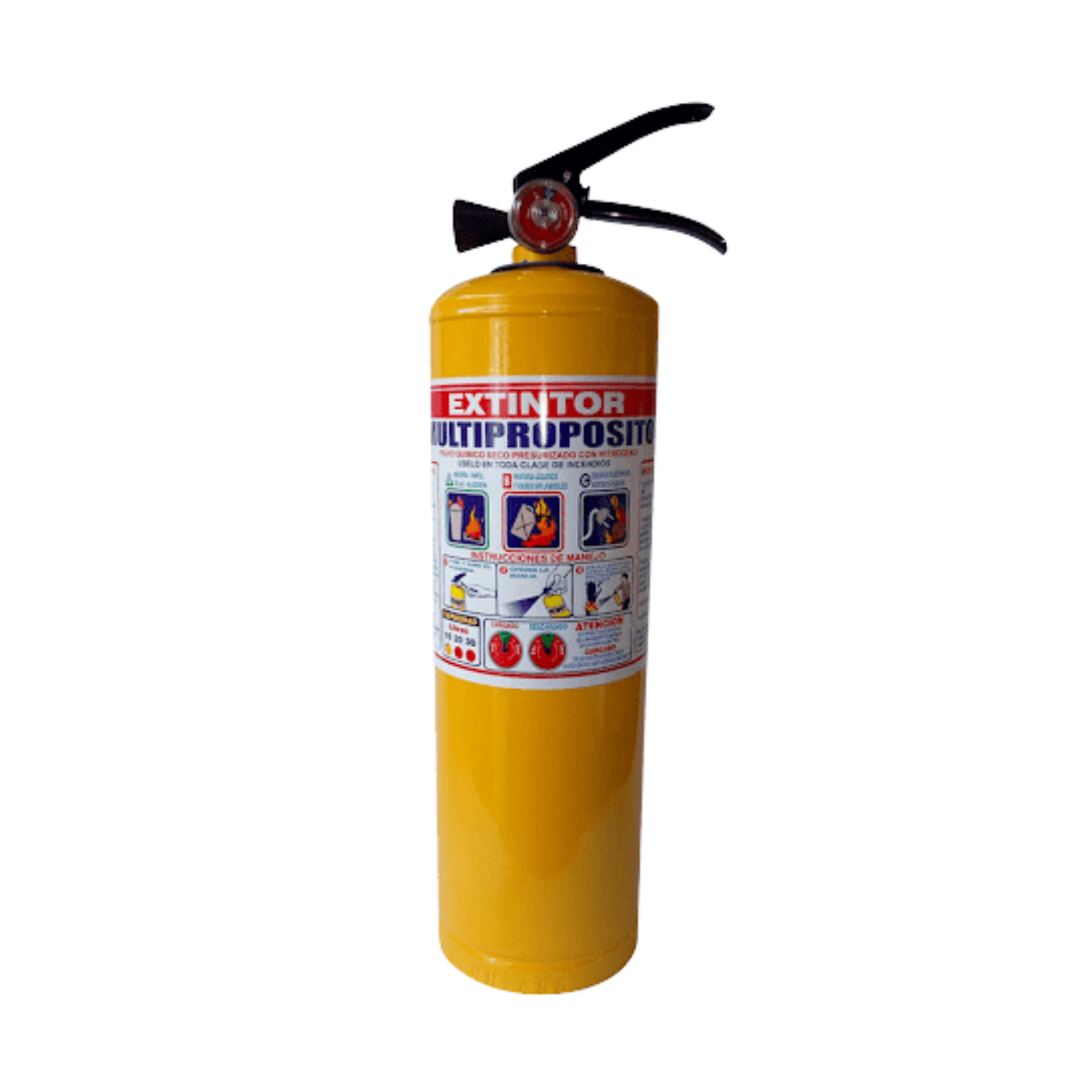 Extintor multipropósito 10 lb tipo ABC. Ideal para auto, hogar u oficina. Rápida acción, color visible y alta efectividad en emergencias.