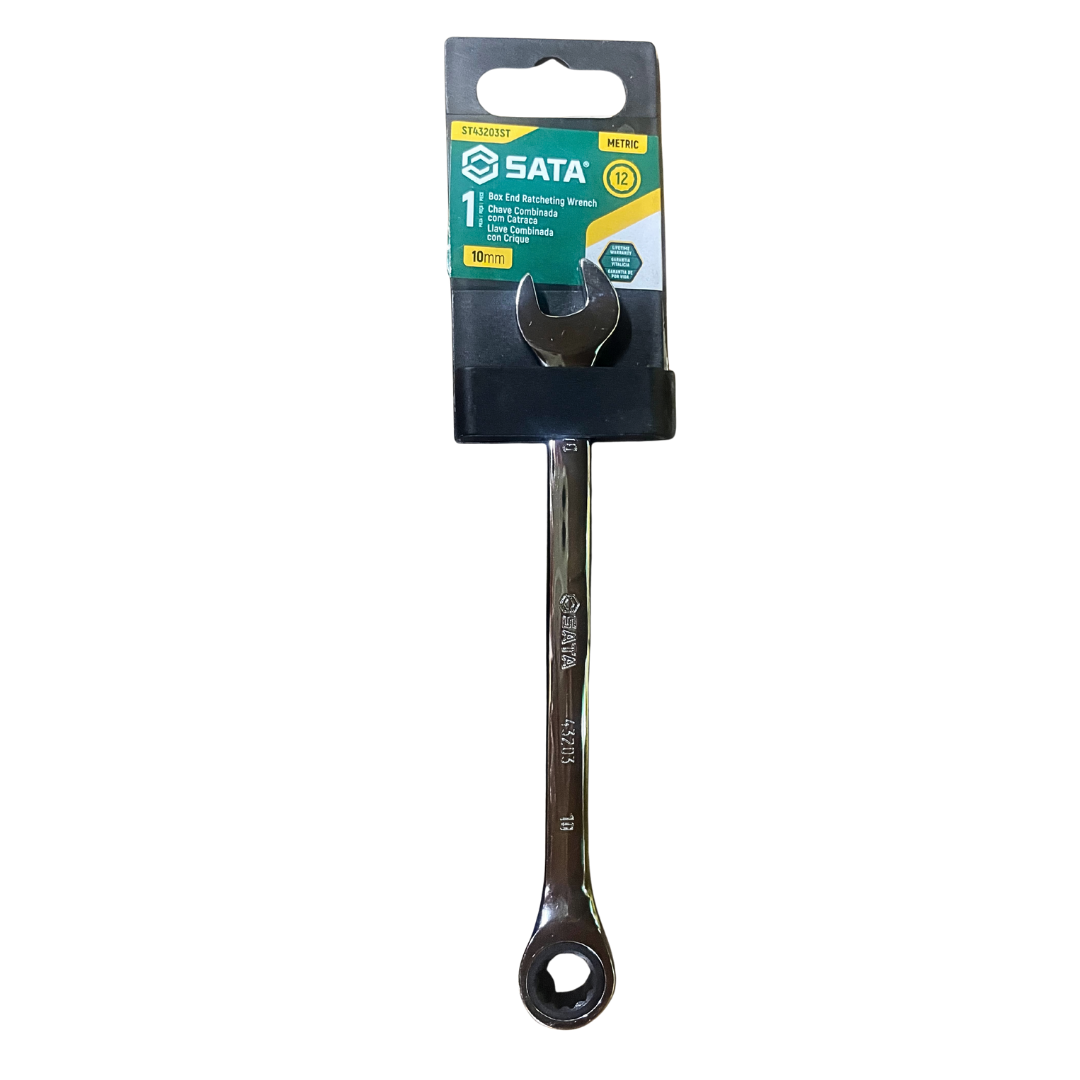 llave combinada con ratchet 10mm, llave sata 10mm, llave de matraca sata, herramienta mecánica 10mm, llave combinada 72 dientes, llave cromo vanadio, llave boca fija y estriada, llave profesional automotriz, herramientas SATA, llave para espacios reducidos, llave anticorrosiva, llave combinada de precisión