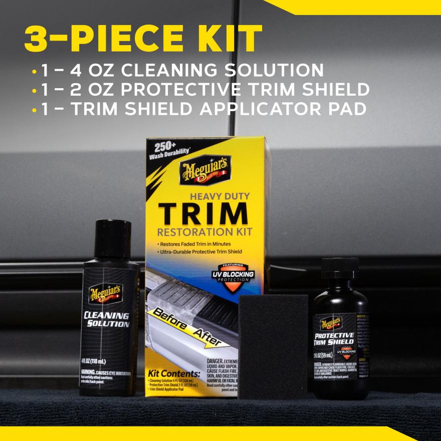 meguiars, kit restaurador, restaurador de plásticos, cuidado exterior, trim restoration, restaurar molduras, protección UV, limpieza de plástico exterior, accesorios detailing, kit auto detailing